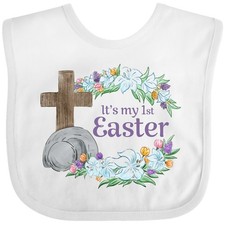 Inktastic It's My 1st Easter With Cross And Flowers Baby Bib Kids East Babys