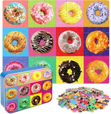 Puzzles for Kids Ages 4-6,Donut 100 Piece Puzzles for Kids in a Metal Box, Educa