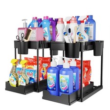 2 Pack Under Sink Organizers and Storage Bathroom, 2 Tier Under Sliding Kicth...