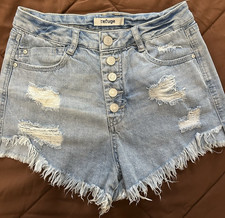 Refuge Distressed Denim Cut Off Shorts Light Blue Frayed Hem Women's Sz 2