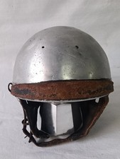 ANTICO CASCO DA MOTOCICLETTA MOTO ANNI '30 ALLUMINIO E CUOIO DA COLLEZIONE. DC49