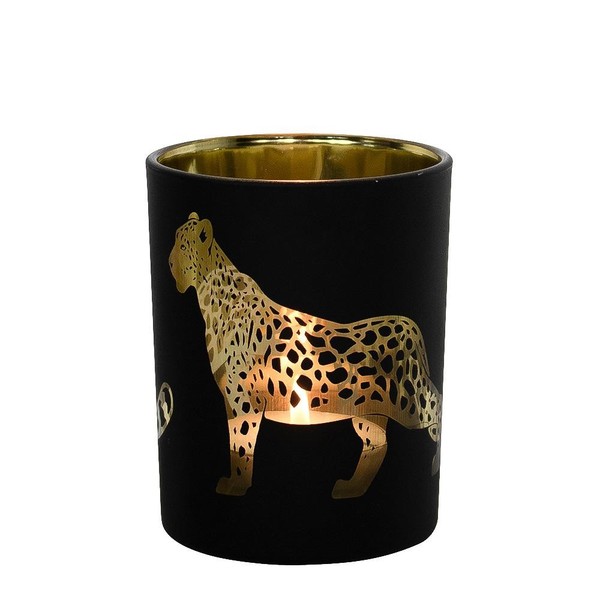INNA-Glas Teelichthalter Jekaterina, Schwarz-Matt-Gold-GläNzend, 12Cm, Ø10Cm-image