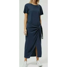Polo Ralph Lauren Navy Blue Knit T Shirt Dress Tie Waist Maxi Size L