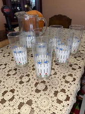 Anchor Hocking Pitcher And 6 Glasses Cottage Core Mint Condition See Description