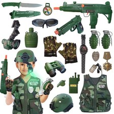 20 Piece Army Costume for Kids, Soldier Military Dress up Boys 3-10,...