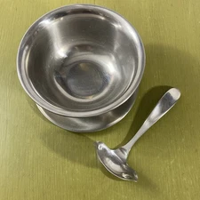 Vintage Selandia Denmark Gravy Sauce Bowl Dish & Ladle Set 18/8 Stainless Steel