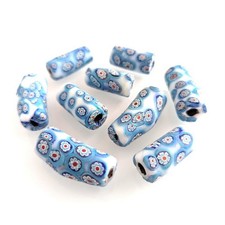 Millefiori Java Trade Beads Cylinder 12-15 x -24-27mm White, Blue and Red Mixed