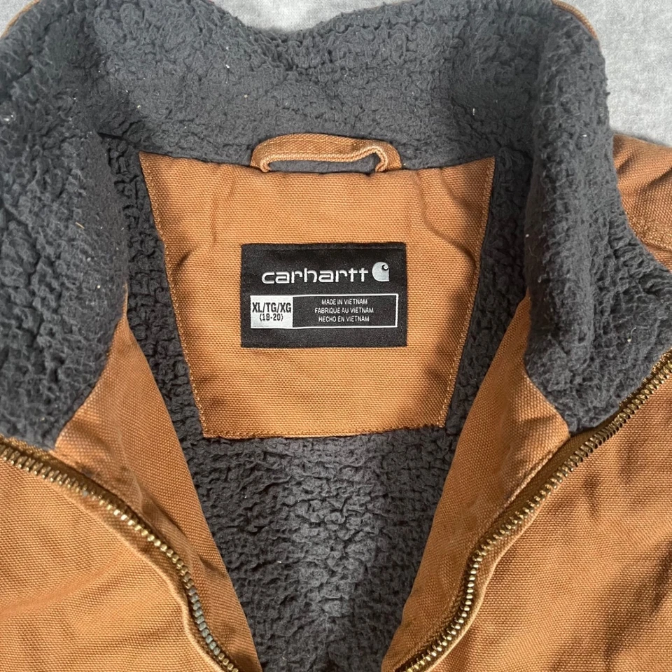 Carhartt Brown Canvas Work Vest Youth XL Zip Front Sleeveless Jacket Outdoor - Image 3 of 4