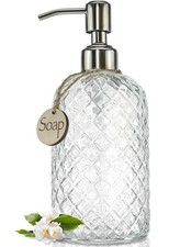 18Oz Gem Patterned Clear Glass Soap Dispenser with Rust Proof Pump