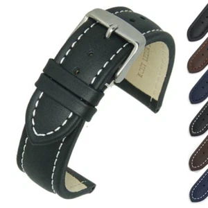 Bracelet de montre en cuir de veau véritable rembourré finition lisse boucle en acier inoxydable VIP