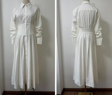 Women Alice + Olivia Collared Long Sleeve A-line Midi Dress