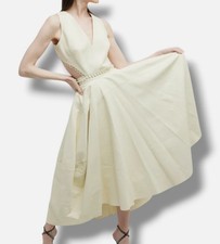 Alexander McQueen Women's Yellow V-Neck Leather High-Low Dress Size 46