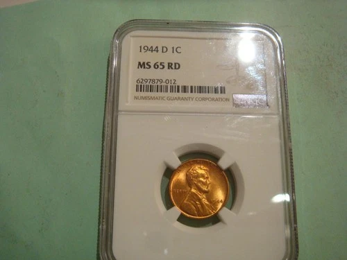 Beautiful 1944 D Lincoln Cent NGC MS65 Red