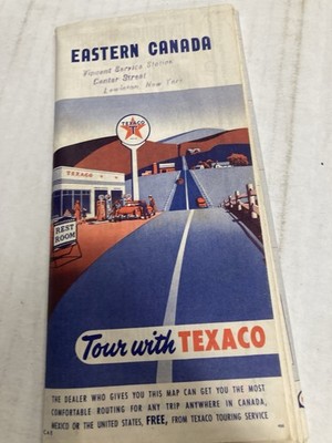 VINTAGE EASTERN CANADA  TEXACO OIL ROAD MAP  Rare  32''X 22'' 1956