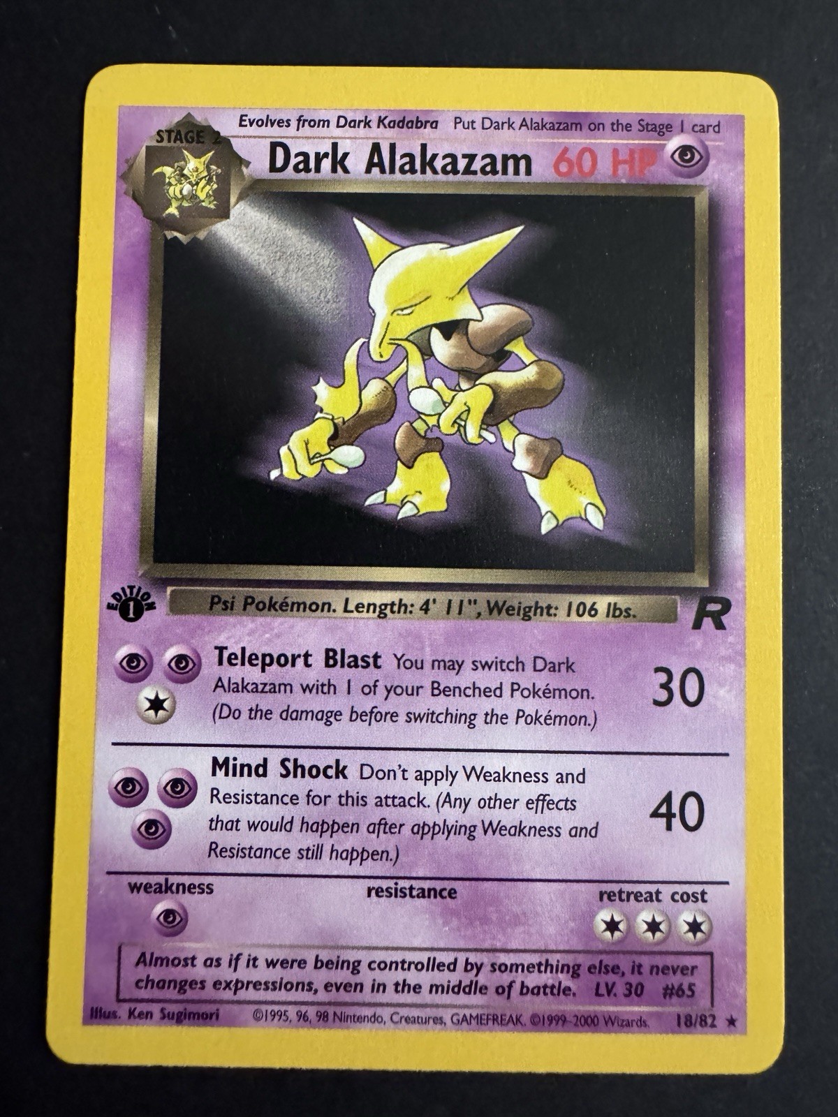 First Edition Dark Alakazam 18/82 Team Rocket Non Holo Rare Vintage WOTC NM