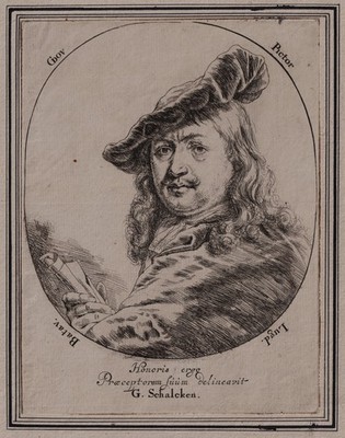 G. SCHALCKEN `PORTRAIT VON GERRIT DOU (GERARD DOU)´ H. 4 ii, RADIERUNG, ~1670