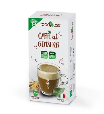 60 Capsule Foodness Compatibili Nespresso caffè al Ginseng Con Zucchero Di Canna