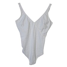 Gottex White Textured V-Neck One Piece Swimsuit Size 16 Lycra