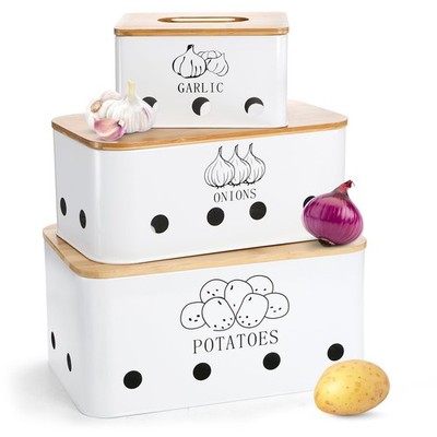 3 Pack Potato Onion Garlic Storage Set, Iron Vegetable Storage Bins with Hole...