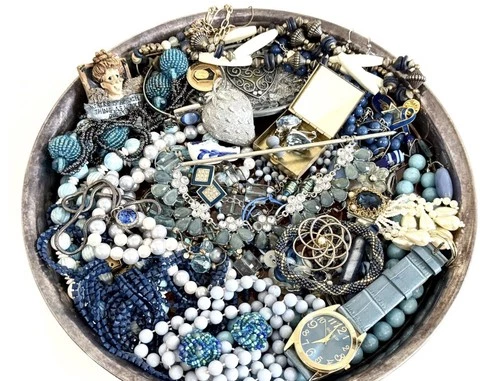Hand Curated Vintage MOODY BLUES Costume Jewelry lot 2 LBS! 100% Wearable Resell