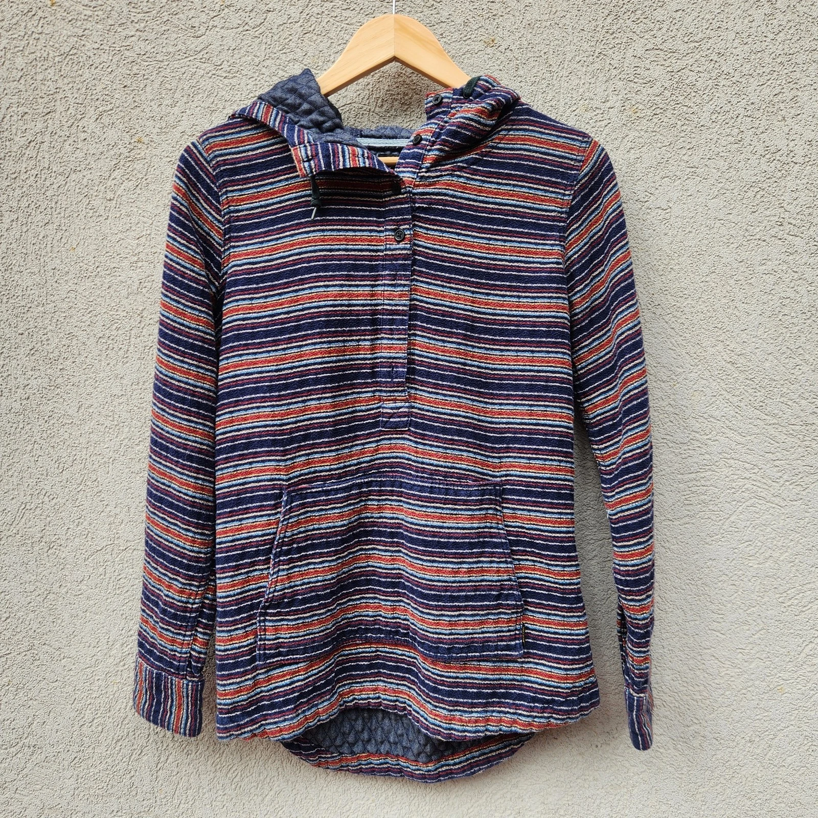 BURTON Women's Hoodie Medium Blue Striped Outdoor Snowboard Ski Base Layer Top