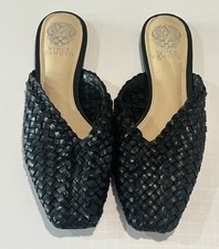 Vince Camuto Manindie Black Woven Leather Pointed Toe Mules Size 9M EU 40