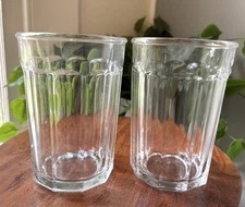 VTG Set of 2 Luminarc Clear 10-Panel Tall Tumblers 21.5 oz – 5½" Made In France