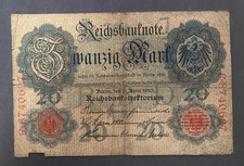 1910 Germany 20 Mark Reichsbanknote – Imperial Era – Red Seal Note