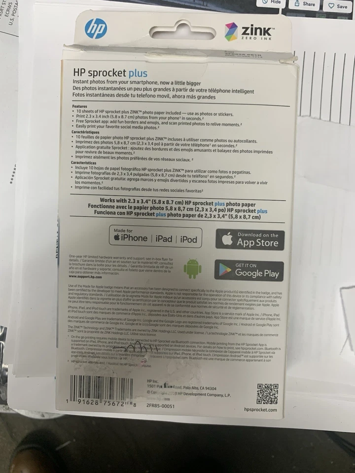 HP Smartphone Sprocket Plus Portable Photo Printer - Image 2 of 2