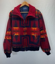 Vtg Pendleton M Red Aztec Wool Jacket Western Southwestern USA Cowboy Colorful