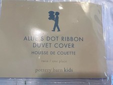 NWT- Pottery Barn Kids Allie's Dot Ribbon Twin Duvet Cover White Green Dots