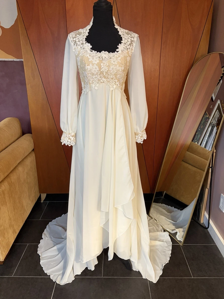 wedding dress from ebay Vintage Victorian Elegant White Tulle Short Sleeve A-line Medieval It highlights the prestige of the designer Wedding Dress | eBay