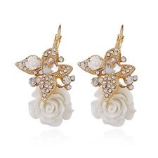 Rhinestone Flower Drop Hoop Earrings for Women Gold-Toned Butterfly Square Dangl