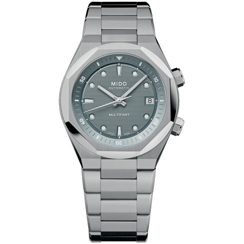 mmm07 Mido Multifort 8 Two Crowns 40mm Grey Dial Steel Men's Watch