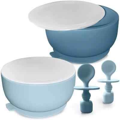 Silicone Baby Feeding Set - Infant Suction Bowls with Lids and Spoons, BPA Fre