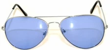 COLORED BLUE LENS AVIATOR STYLE METAL SUNGLASSES SILVER FRAME SHADES 99% UVB UVA