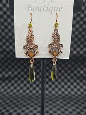 1928 Boutique Brand Earrings New on Card Copper Green Stone Accents Retro Style 