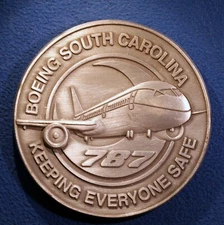 INTERESTING Pewter medal - Boeing South Carolina, Keeping Everyone Safe (!?!?)