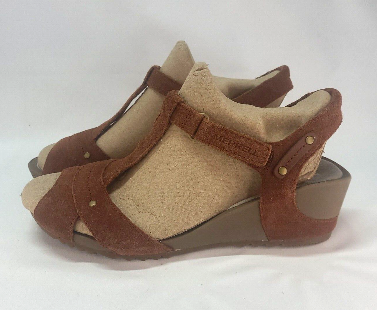 Merrell Revalli Cross Link Zeppa NUOVI Tg 10 Sandali Marrone Tartaruga Scamosciati Scatola Aperta