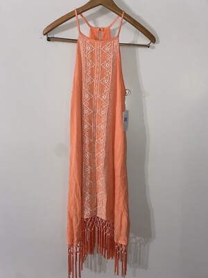 C+J Collections Deep Peach Embroidered Tassel Sleeveless Dress - Size XS - NWT
