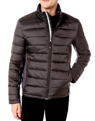Guess Men's Jacket Lightweight Puffer With Side Elastic Panels in Black - New