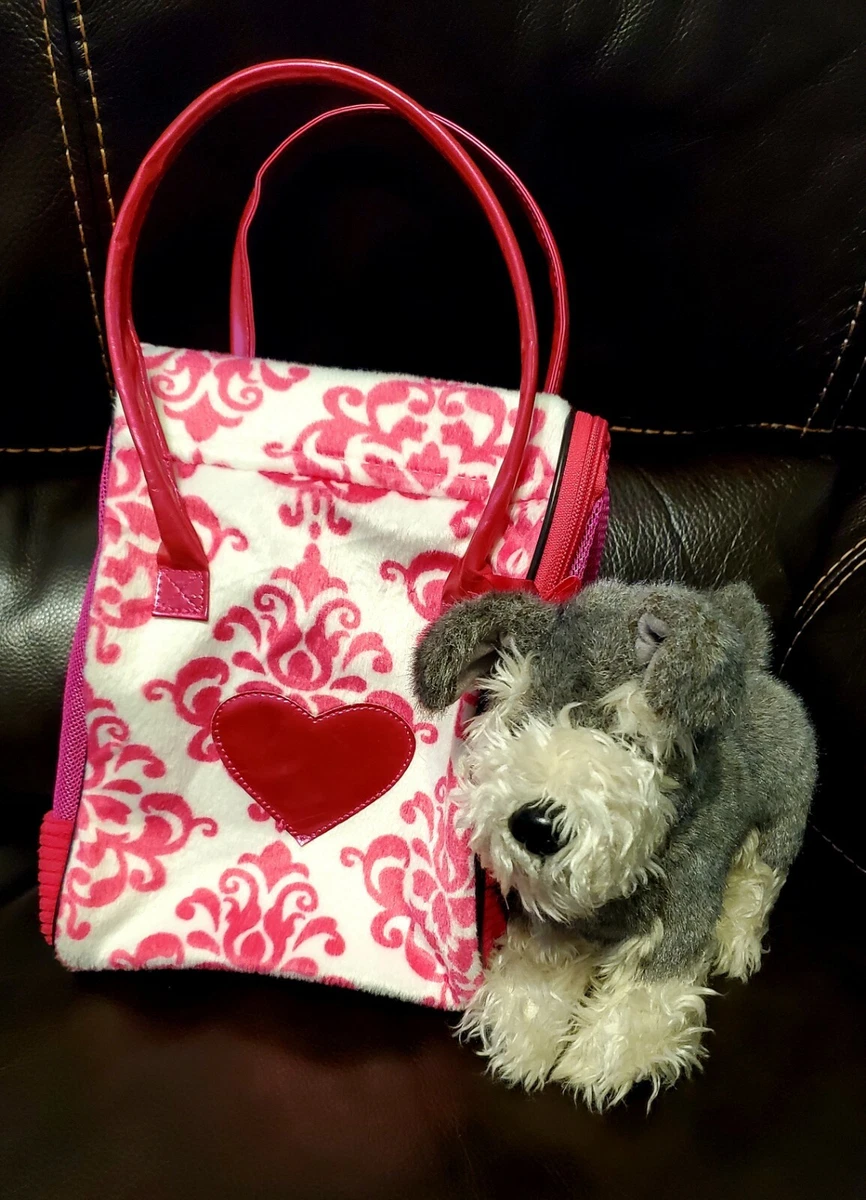 Pucci pups pink and white plush bag and schnauzer hot sale
