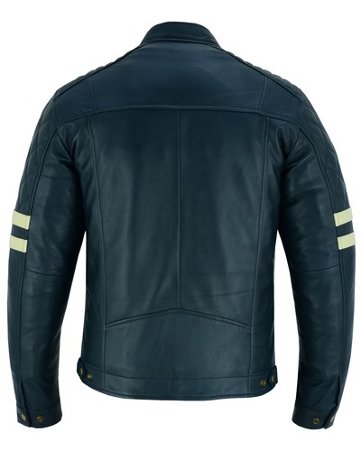 Chaqueta de Cuero a Rayas Gallanto Vintage Cafe Racer Azul Marino - Imagen 4 de 6