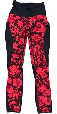 Lululemon Train Times 7/8 Pant Blocked 25'' Red Black Floral  Sz 2