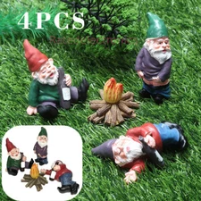 4PCS Fairy Garden Gnomes Accessories Funny Drunk Gnome Dwarfs Garden Ornament US