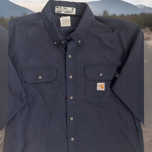 Lot Of 3 Carhartt FR Button Down Navy Blue  Work  Shirts XL Reg ARC 2 NFPA 2112