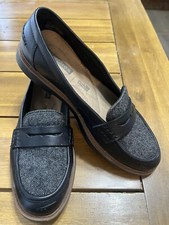 COLLECTION CLARKS - 6 Womens Loafers - Black Leather  Tweed - Cushion Soft -