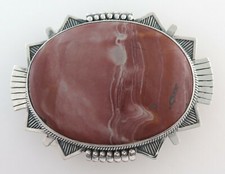 MASSIVE Sterling Silver  Pink Agate 134 G Ornate Western Belt Buckle
