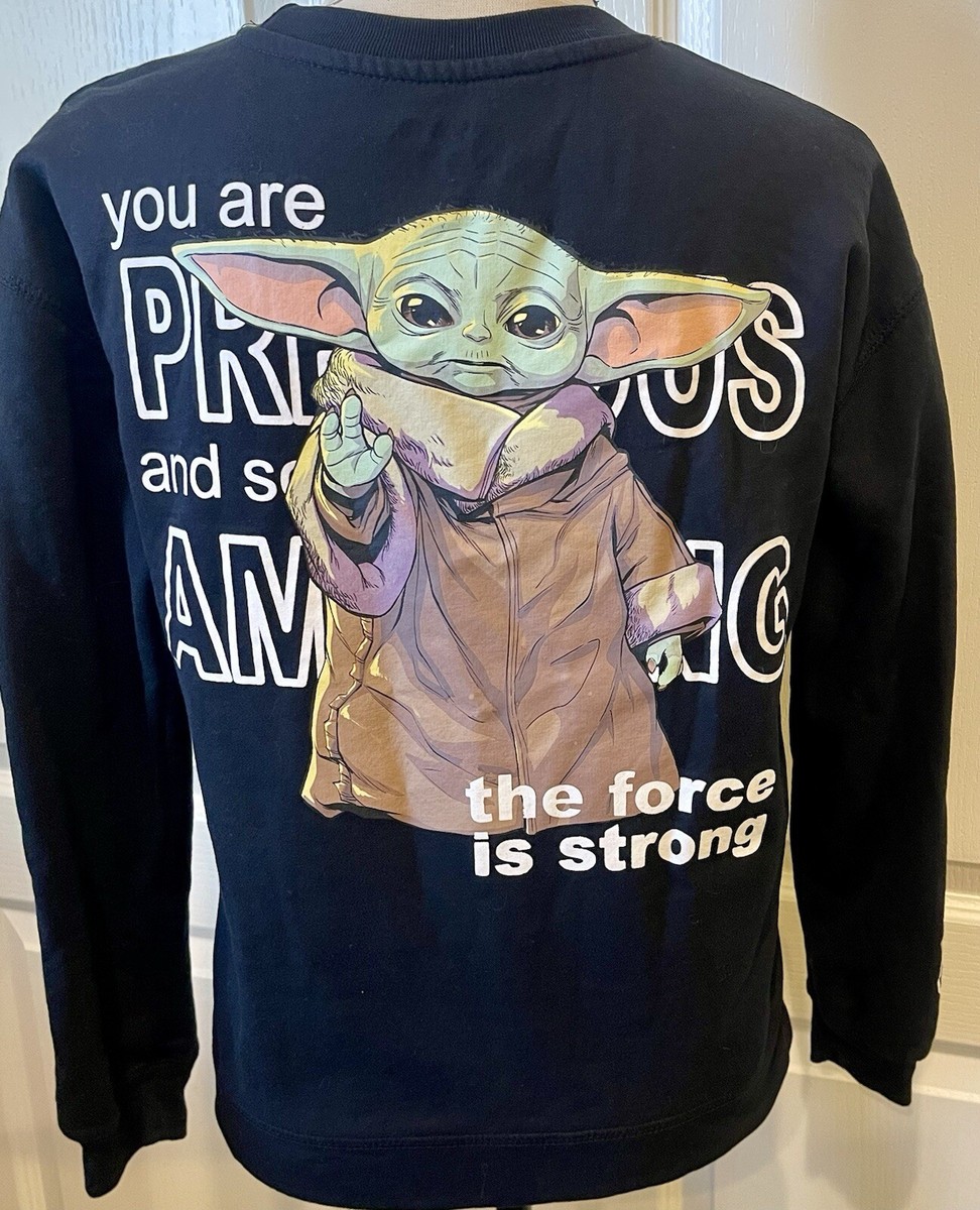 Star Wars Mandalorian Baby YODA Juniors Grogu Fleece Sweatshirt Black Size  M 7-9