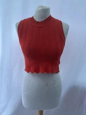 Orange Sleeveless Knit Vest Top XS Cotton Blend Womens